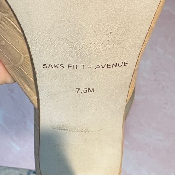 Saks Fifth Avenue Beige Croc-Embossed Mules - Picture 7 of 7